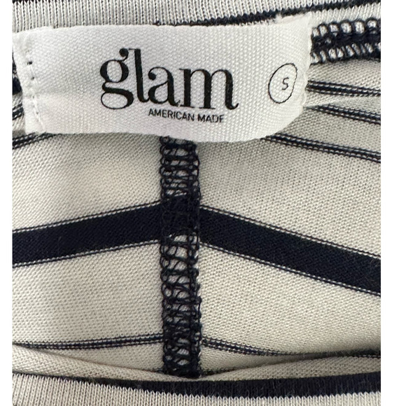 Glam off white navy blue short sleeves oversized knit top size small - Picture 3 of 11